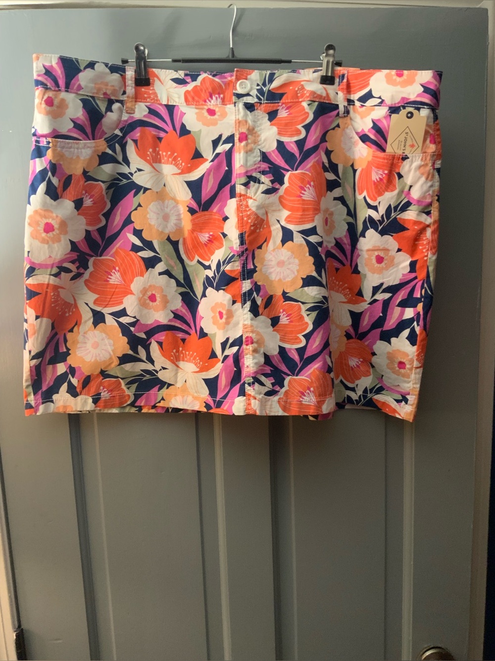 St. John's Bay Floral Mini Skirt in Coral, Pink & Navy